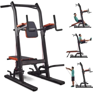 Multifunction Power Tower with Bench, Heavy Duty Pull Up Bar Dip Station